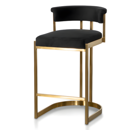 Aspen Black Velvet and Brushed Gold Bar Stool