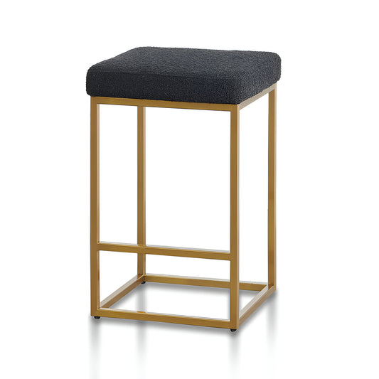 Dalton Black Boucle and Brushed Gold Frame Bar Stool, Backless