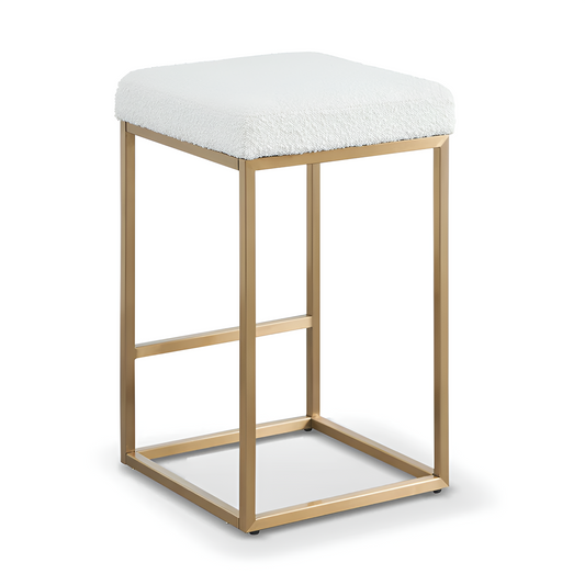 Dalton White Boucle and Brushed Gold Frame Bar Stool, Backless