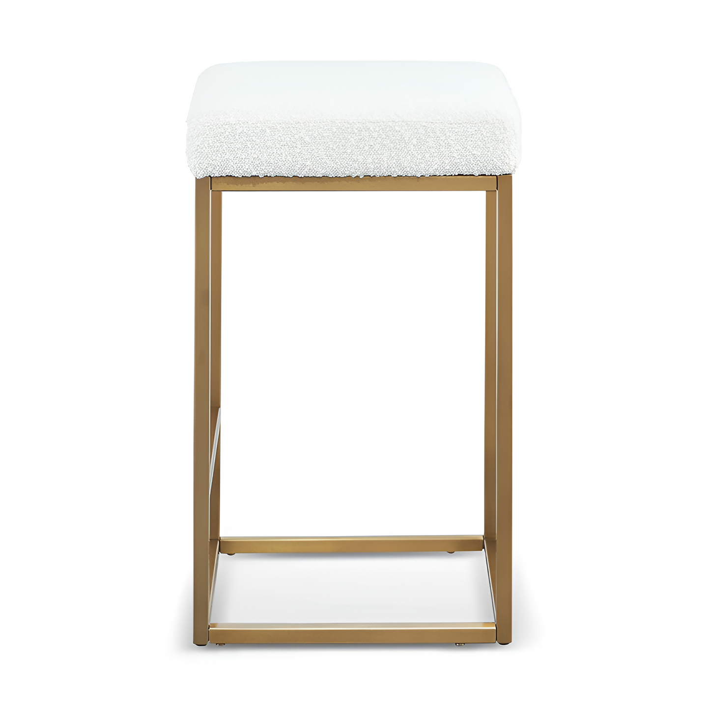 Dalton White Boucle and Brushed Gold Frame Bar Stool, Backless