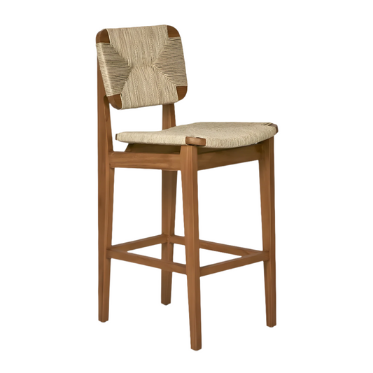 Flora Wood and Rattan Bar Stool