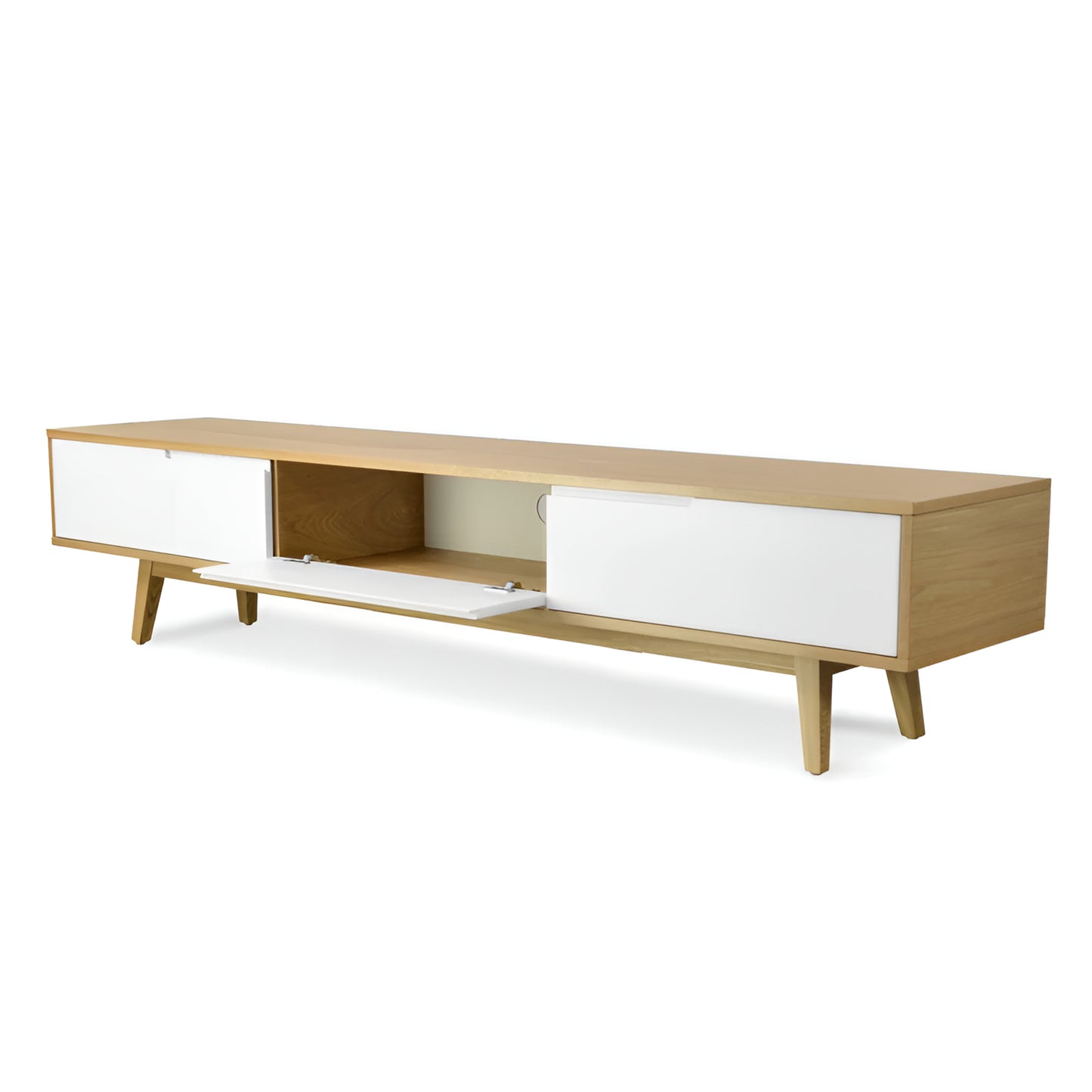 Lund Natural and White TV Unit, 2.1m, Lowline