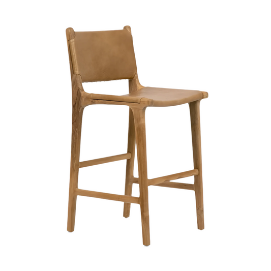 Marvin Leather & Wood Bar Stool Toffee