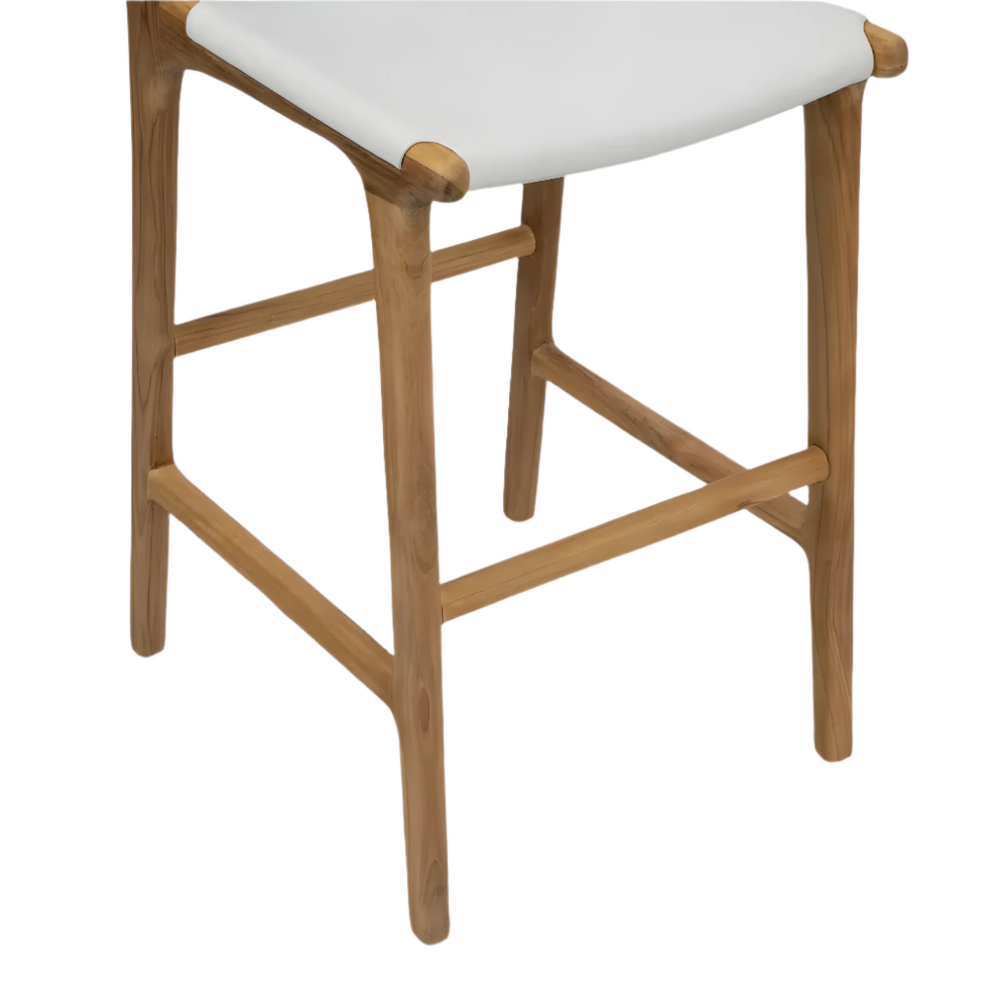 Marvin White Leather & Wood Bar Stool