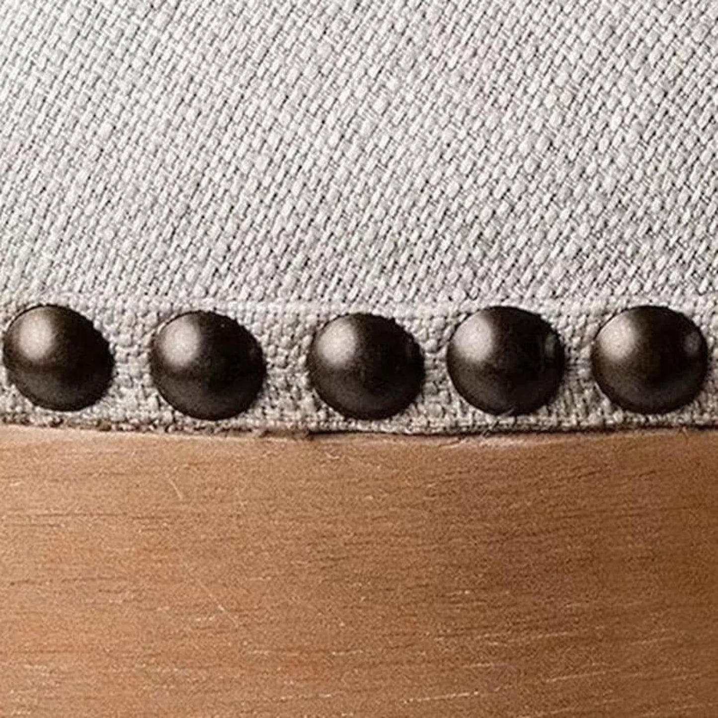 Oakwood Timber Counter Stool, Beige Linen With Studs