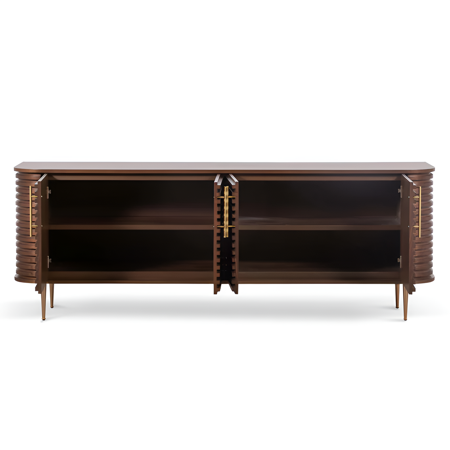 Stockholm Textured Walnut and Brass Entertainment Unit, 2.2m