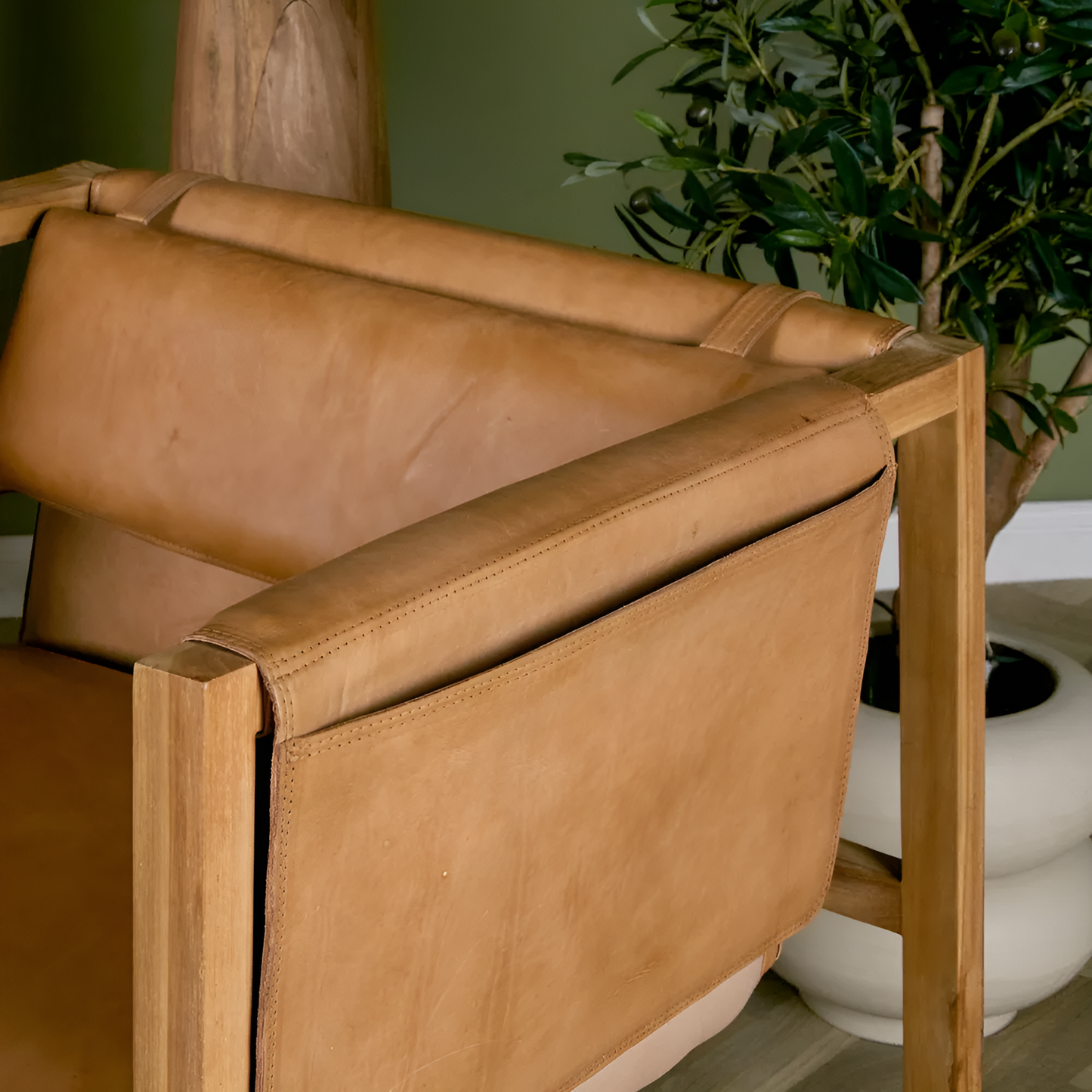 Zayne Leather and Teak Chair