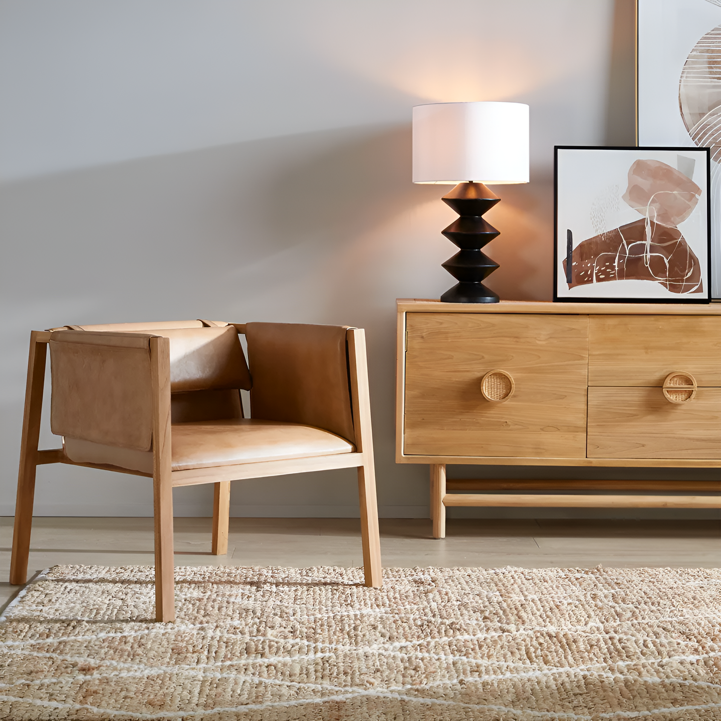Zayne Leather and Teak Chair