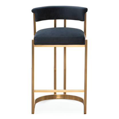 Aspen Indigo Velvet and Brushed Gold Bar Stool