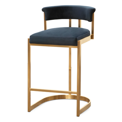 Aspen Indigo Velvet and Brushed Gold Bar Stool