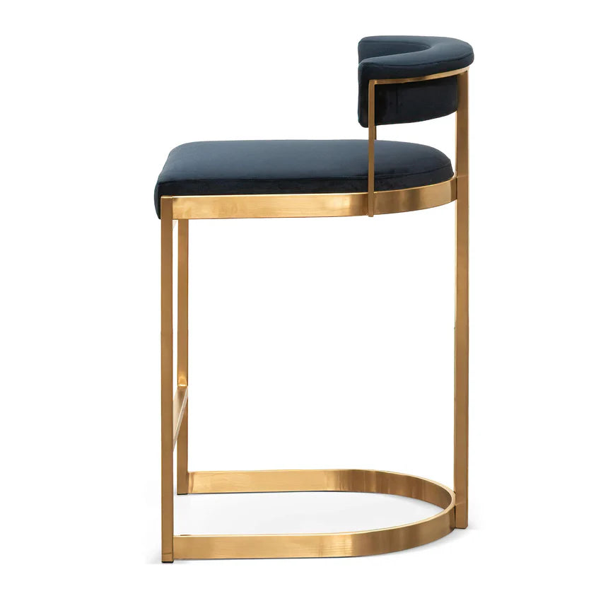 Aspen Indigo Velvet and Brushed Gold Bar Stool