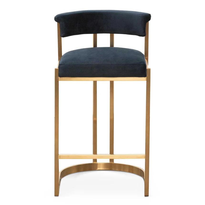 Aspen Indigo Velvet and Brushed Gold Bar Stool