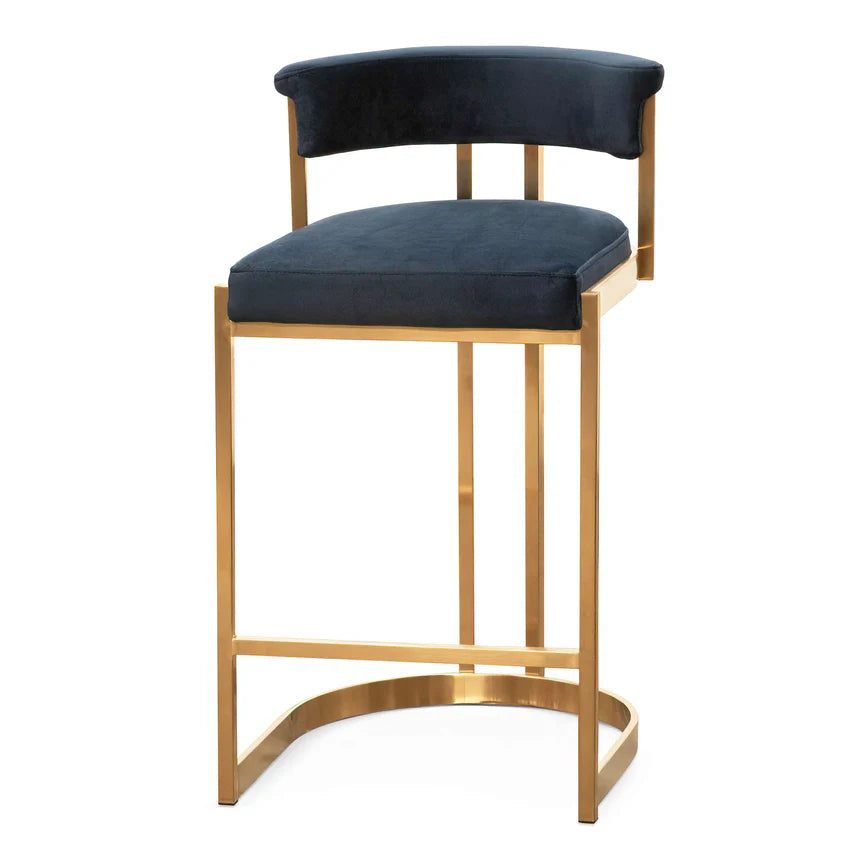 Aspen Indigo Velvet and Brushed Gold Bar Stool