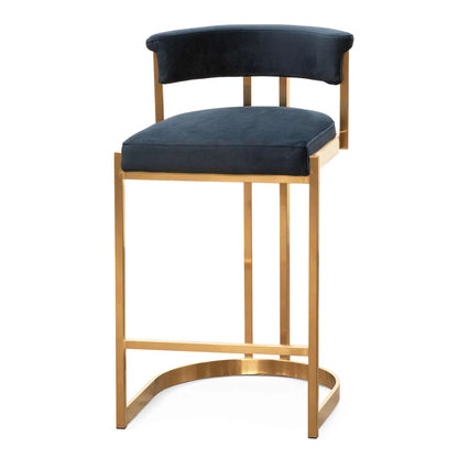 Aspen Indigo Velvet and Brushed Gold Bar Stool
