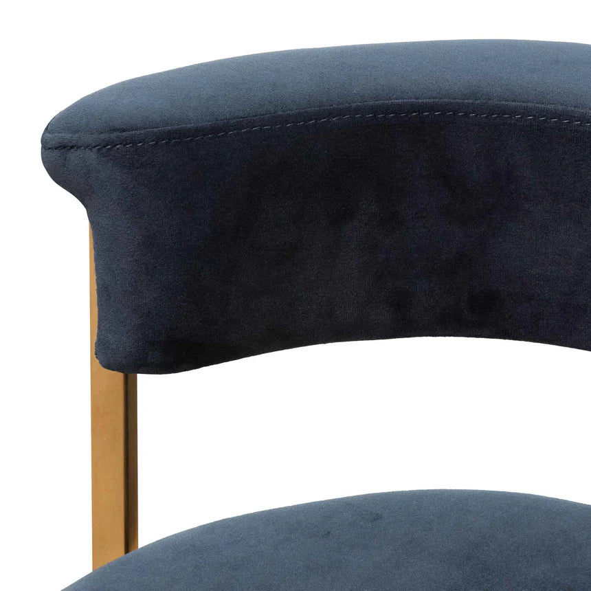 Aspen Indigo Velvet and Brushed Gold Bar Stool
