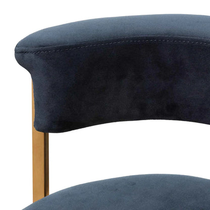 Aspen Indigo Velvet and Brushed Gold Bar Stool