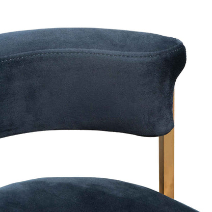 Aspen Indigo Velvet and Brushed Gold Bar Stool