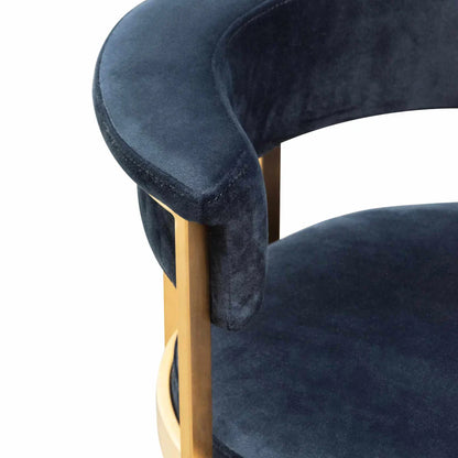Aspen Indigo Velvet and Brushed Gold Bar Stool