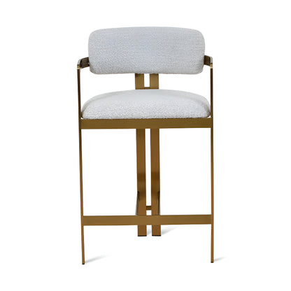 Ellis Grey Boucle and Brushed Gold Bar Stool