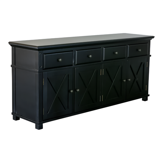 Sorrento 4 Door Hamptons Buffet Black, 188cm