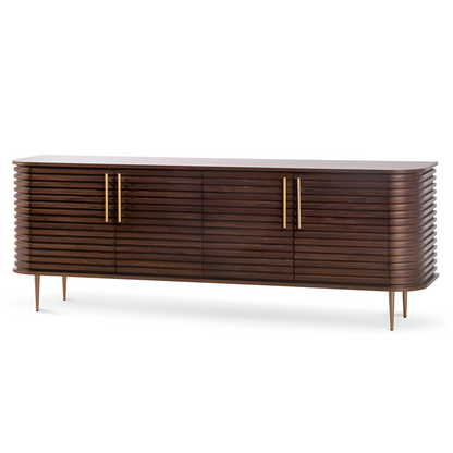 Stockholm Textured Walnut and Brass Entertainment Unit, 2.2m