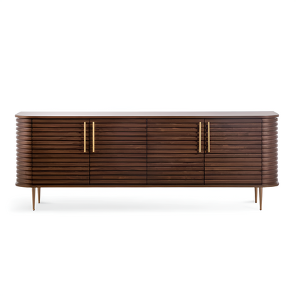 Stockholm Textured Walnut and Brass Entertainment Unit, 2.2m