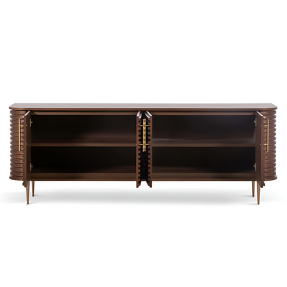 Stockholm Textured Walnut and Brass Entertainment Unit, 2.2m