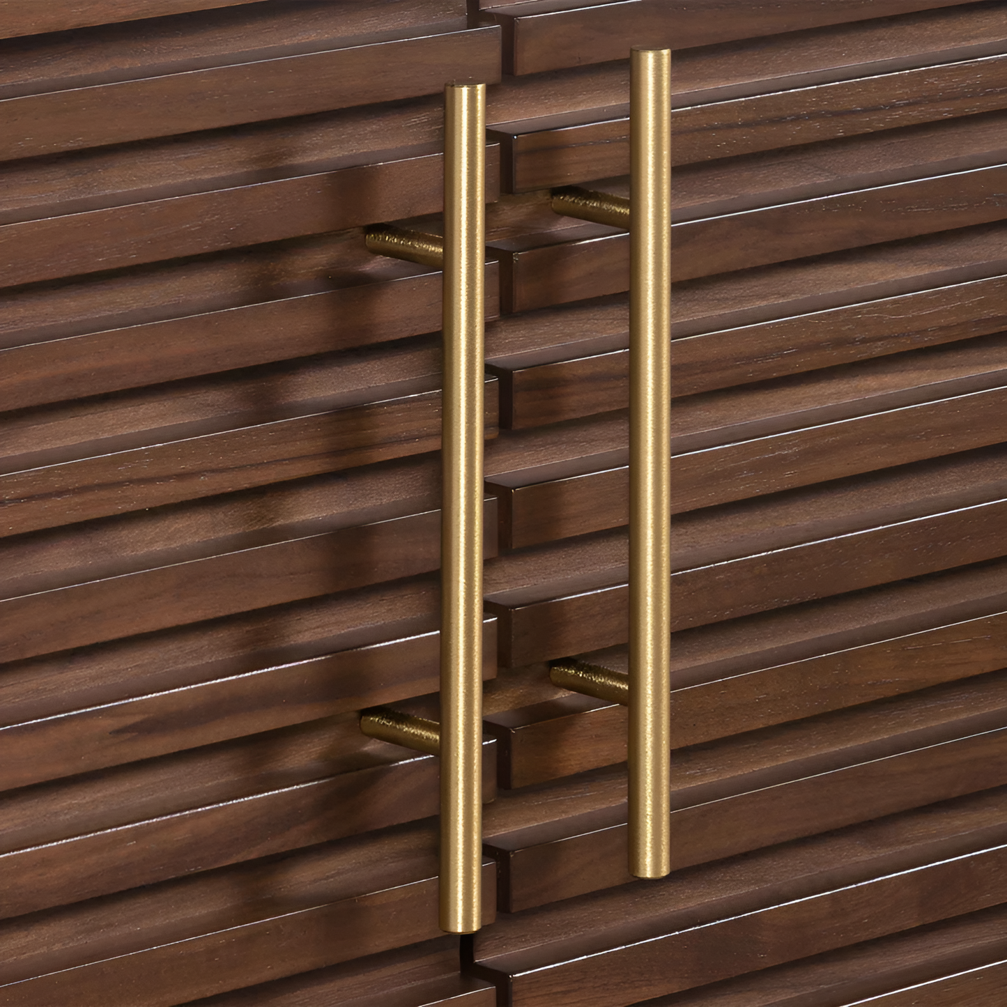 Stockholm Textured Walnut and Brass Entertainment Unit, 2.2m